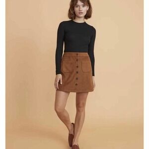 Marine Layer Myra Faux Suede Button Front Mini Skirt Brown Size 12 Preppy